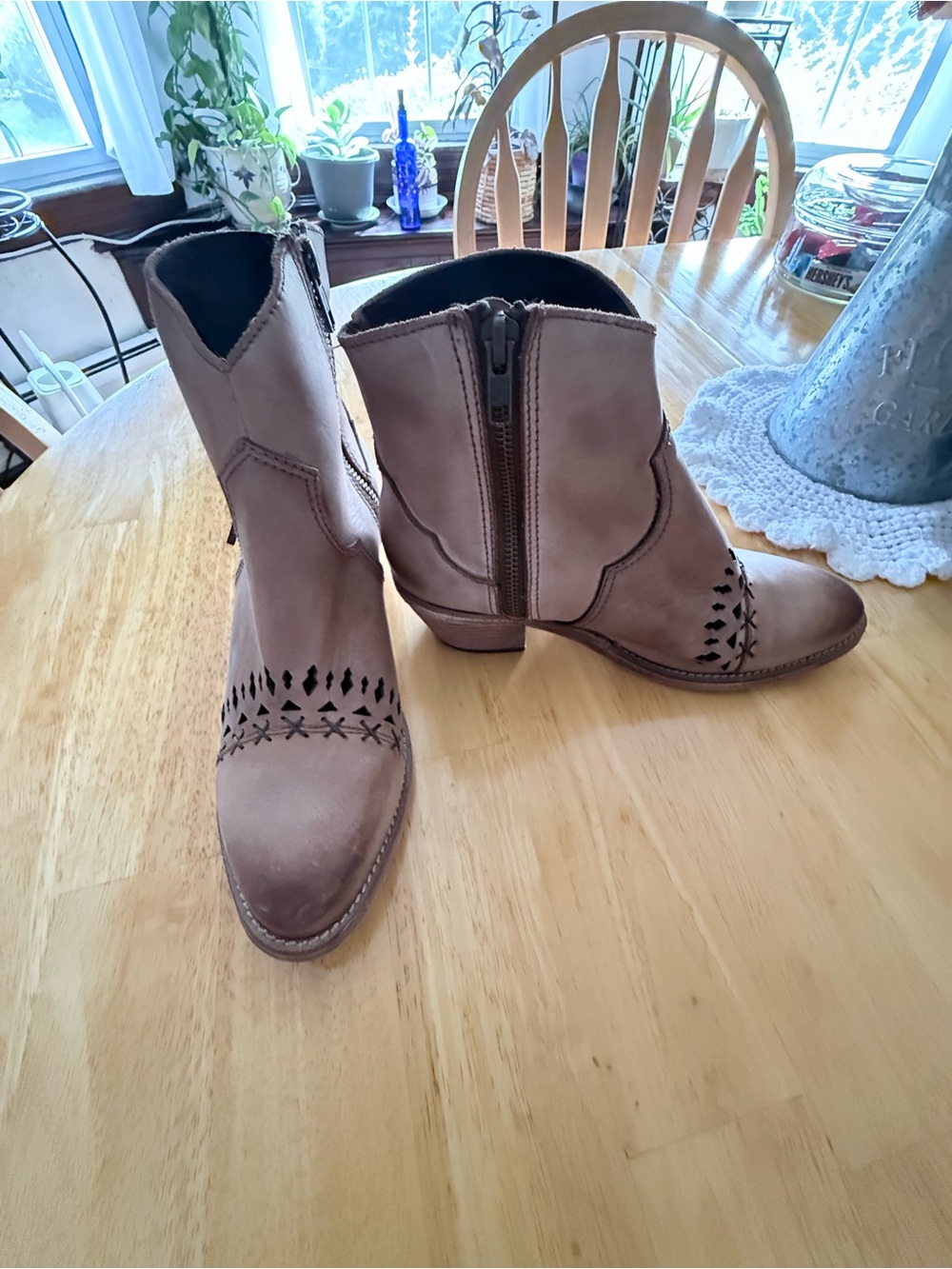Circle G Tan Suede Ankle Booties with Cutout Stitch Detail